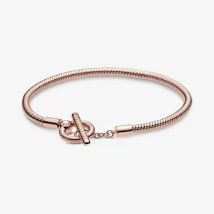 Pandora Moments T-Bar Snake Chain Bracelet size 7.9 EUC rose gold